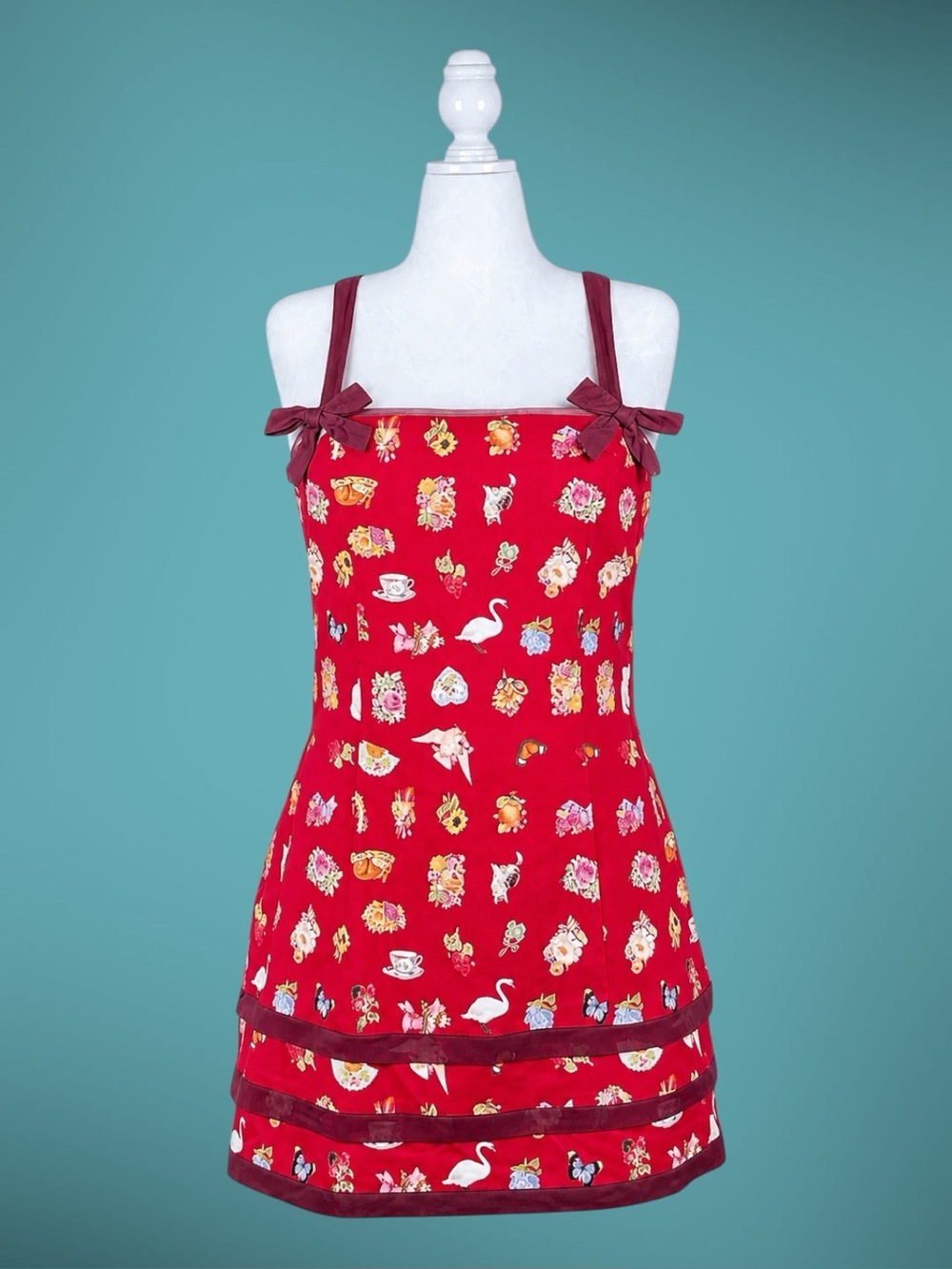 Urban Outfitters Kimchi Blue NWT Dress Red Novelty Mesh Bow Retro Coquette XL